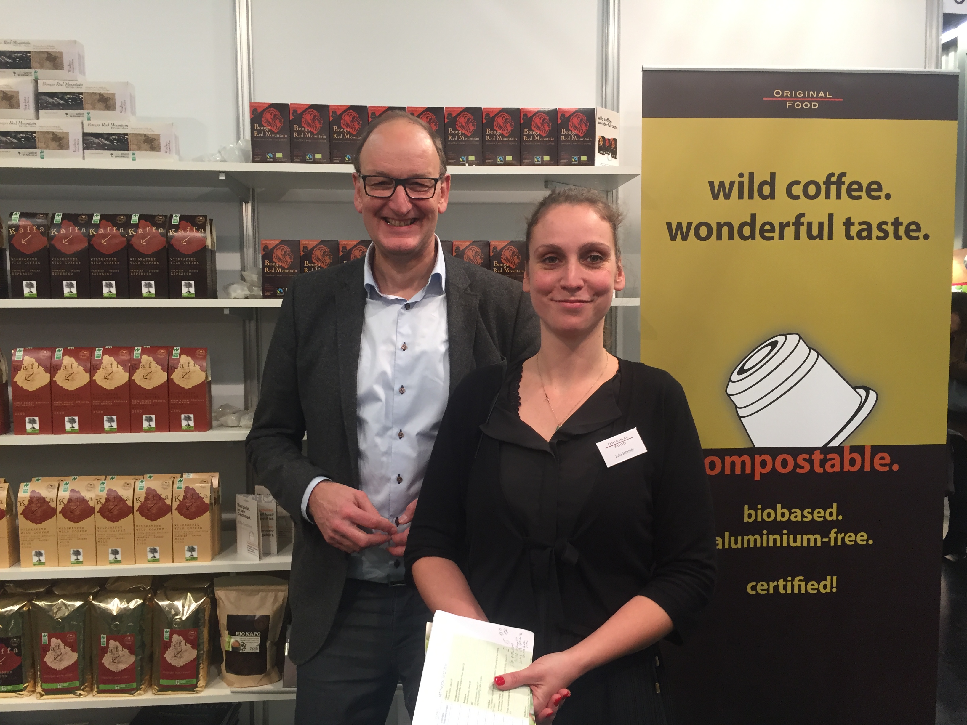 Florian Hammerstein and Julia Schmidt from Original Food at their boot at Biofach 2016