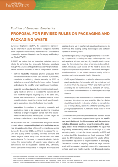 EUBP publishes positions on PPWR and proposes amendments